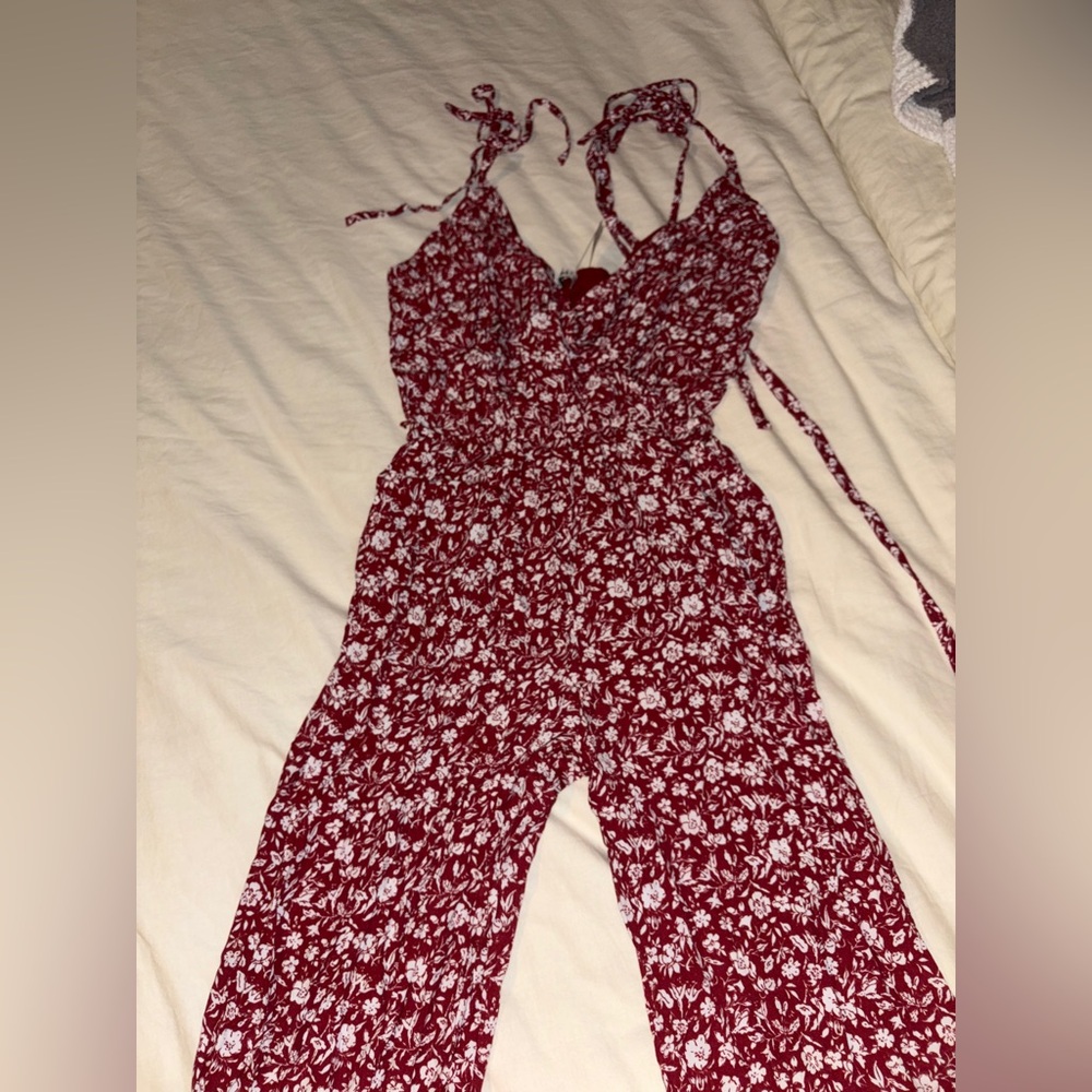 Abercrombie & Fitch Burgundy Floral Jumpsuit